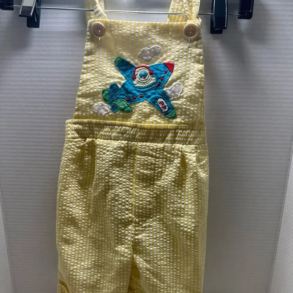 Vintage Gingham Striped Overalls With Hat - Petes Partner - Size 4T - Cute!! VTG